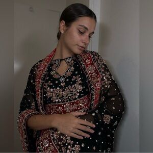 Embroidered Black and Red Dress